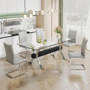 Dining table Modern tempered glass dining table Large modern office desk with silver plated metal legs and MDF crossbars