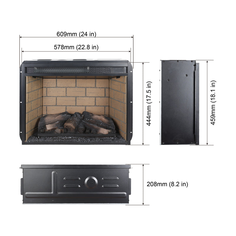 23 inch infrared quartz heater fireplace insert -woodlog version with brick