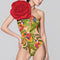 One-piece swimsuit for women 3D large flower decorative print swimsuit