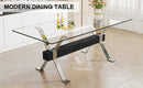 Dining table Modern tempered glass dining table Large modern office desk with silver plated metal legs and MDF crossbars