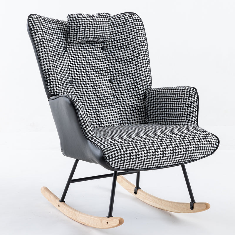 35.5 inch Rocking Chair Soft Houndstooth Fabric Leather Fabric Rocking Chair (black)