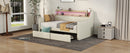 Twin Size Daybed with Storage Drawers Upholstered Daybed with Charging Station and LED Lights Beige