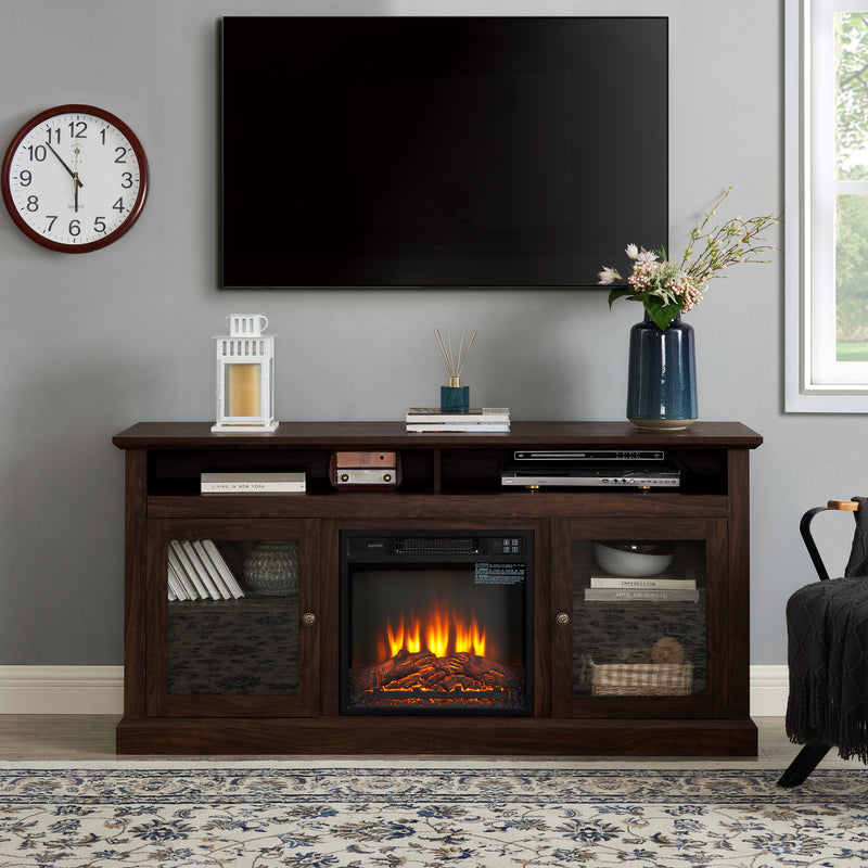 Contemporary TV Media Stand Modern Entertainment Console with 18" Fireplace Insert for TV Up to 65" with Open