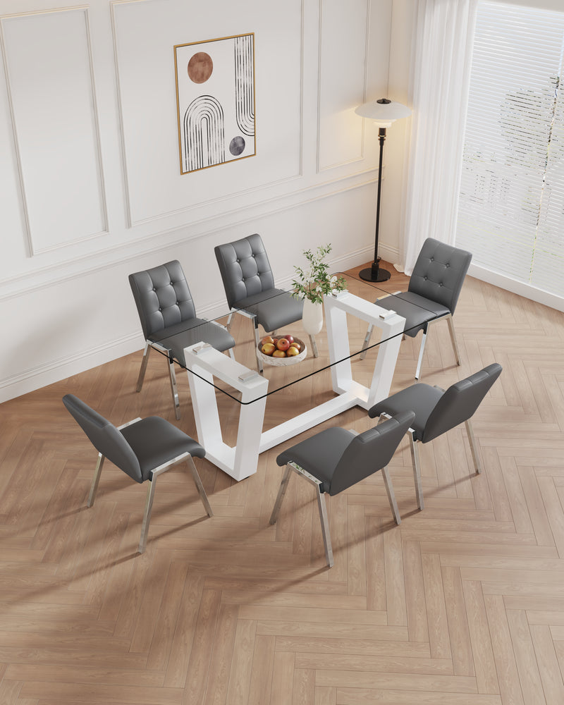 Table and chair set rectangular dining table equipped with 0.4 "tempered glass tableto (1 table and 4 chairs)