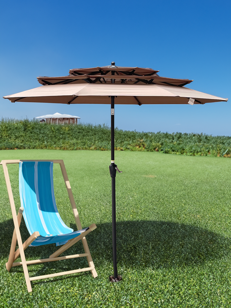 9Ft 3-Tiers Outdoor Patio Umbrella with Crank and tilt and Wind Vents