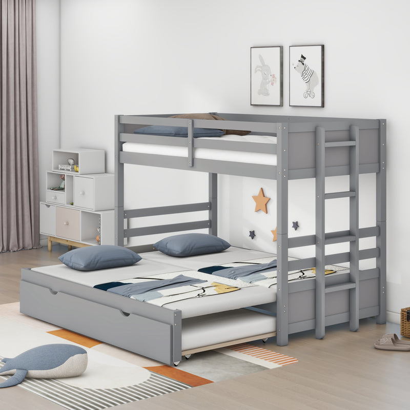 Twin over Pull-out Bunk Bed with Trundle Gray