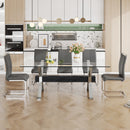 Dining table Modern tempered glass dining table Large modern office desk with silver plated metal legs and MDF crossbars