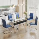 Dining table Modern tempered glass dining table Large modern office desk with silver plated metal legs and MDF crossbars