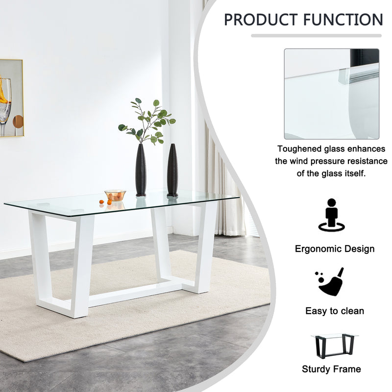 Table and chair set rectangular dining table equipped with 0.4 "tempered glass tableto (1 table and 4 chairs)