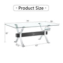 Dining table Modern tempered glass dining table Large modern office desk with silver plated metal legs and MDF crossbars