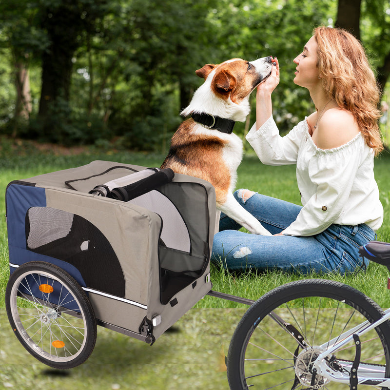 Tangkula Dog Bike Trailer Breathable Mesh Dog Cart with 3 Entrances Safety Flag 8 Reflectors