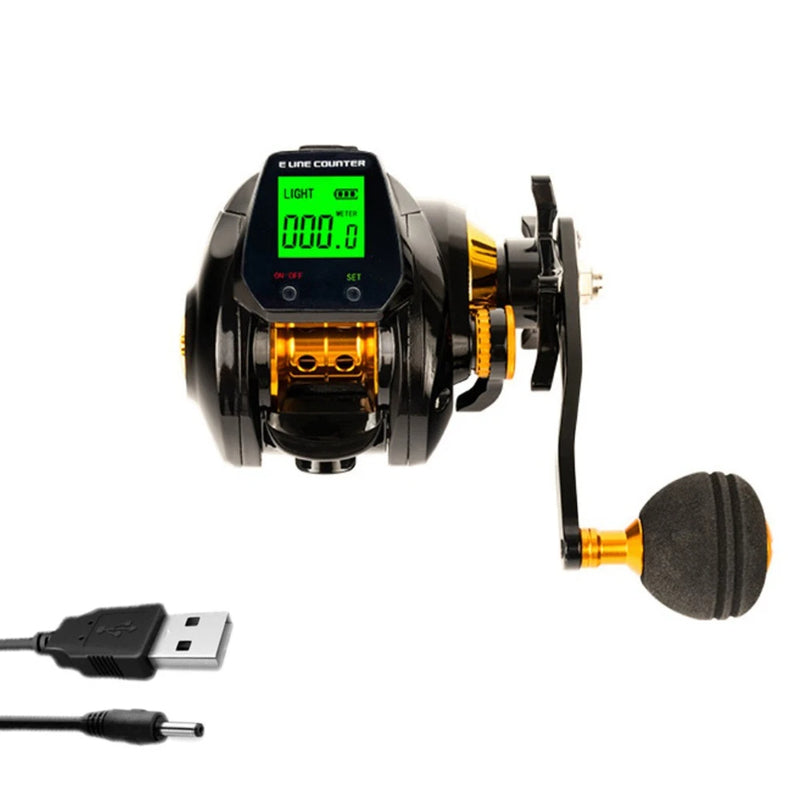 7.2:1 Digital Fishing Baitcasting Reel With Accurate Line Counter Large Display Bite Alarm Counting or Carbon Sea Fishing Rod