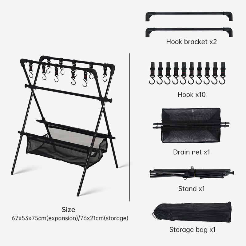 Outdoor camping folding shelf camping car drying rack drying net drying rack storage rack