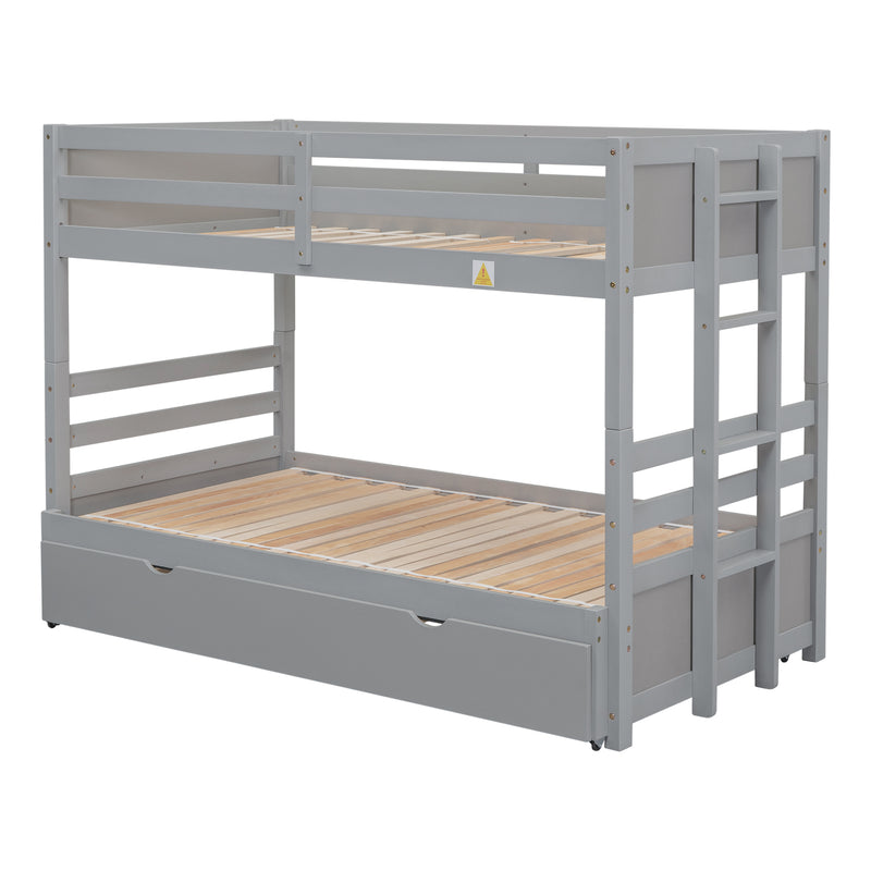 Twin over Pull-out Bunk Bed with Trundle Gray