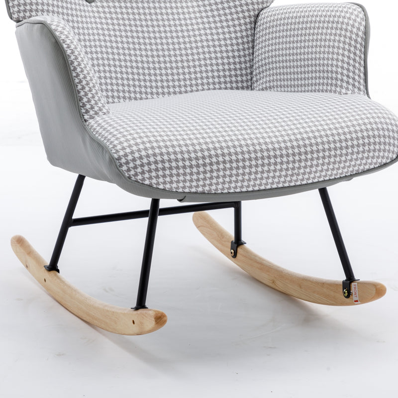 35.5 inch Rocking Chair Soft Houndstooth Fabric Leather Fabric Rocking Chair (light grey)