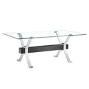 Dining table Modern tempered glass dining table Large modern office desk with silver plated metal legs and MDF crossbars