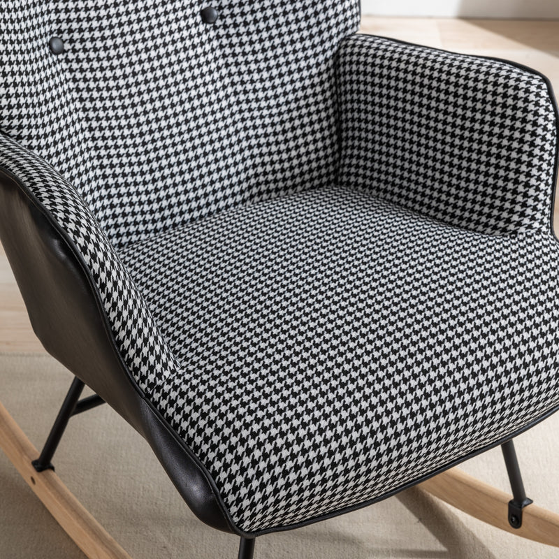 35.5 inch Rocking Chair Soft Houndstooth Fabric Leather Fabric Rocking Chair (black)