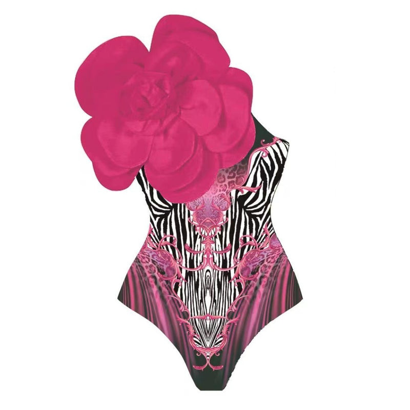 One-piece swimsuit for women 3D large flower decorative print swimsuit