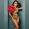 One-piece swimsuit for women 3D large flower decorative print swimsuit