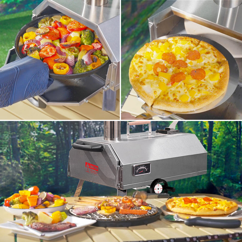 Semi-Automatic Silver 12 Outdoor Pizza Oven Portable Wood Fired Pizza Oven