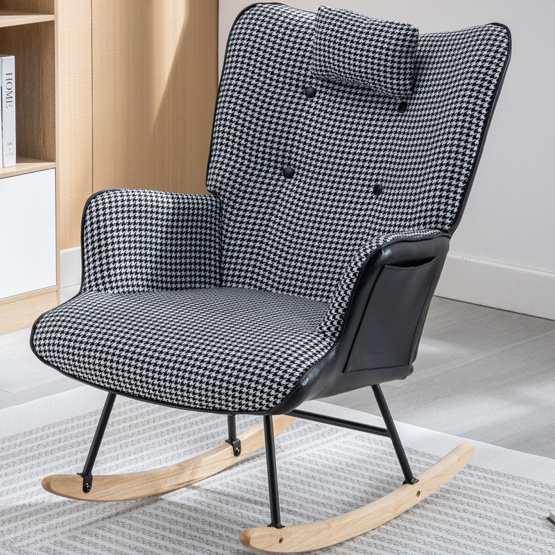 35.5 inch Rocking Chair Soft Houndstooth Fabric Leather Fabric Rocking Chair (black)