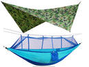 260x140cm Outdoor Double Camping Hammock with Mosquito Net and Rain Fly Tarp Lightweight Parachute Hammocks for Travel Hiking