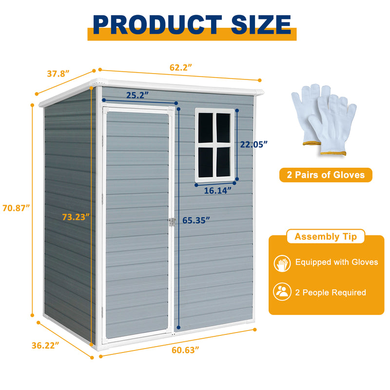 5x3ft Resin Outdoor Storage Shed Kit-Perfect to Store Patio Furniture Grey