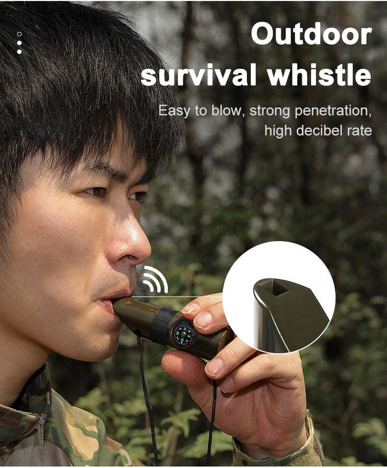 7 in 1 Survival Whistles Survival Whistle Emergency Emergency Whistles with Compass and Thermometer for Outdoor Hiking Camping