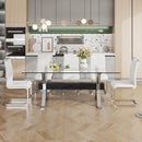 Dining table Modern tempered glass dining table Large modern office desk with silver plated metal legs and MDF crossbars