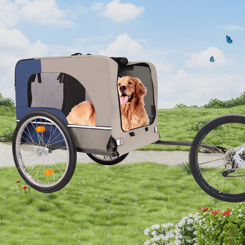 Tangkula Dog Bike Trailer Breathable Mesh Dog Cart with 3 Entrances Safety Flag 8 Reflectors