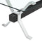 Dining table Modern tempered glass dining table Large modern office desk with silver plated metal legs and MDF crossbars