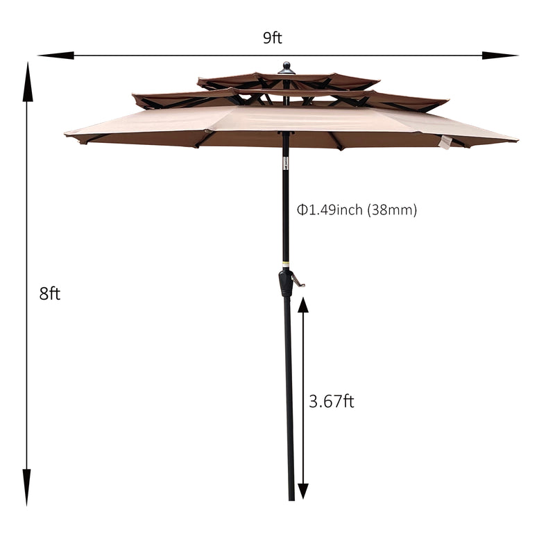 9Ft 3-Tiers Outdoor Patio Umbrella with Crank and tilt and Wind Vents