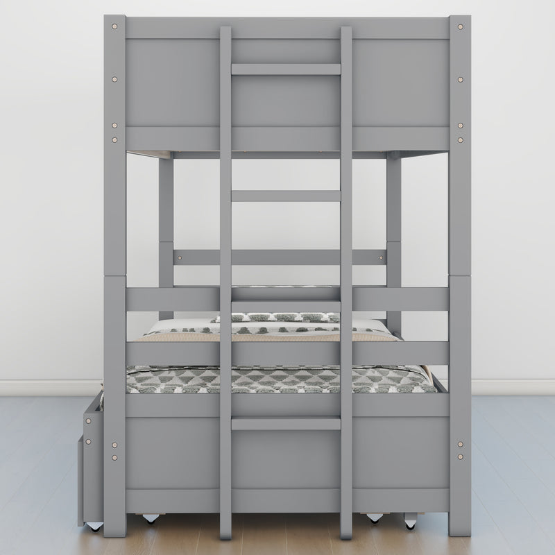 Twin over Pull-out Bunk Bed with Trundle Gray