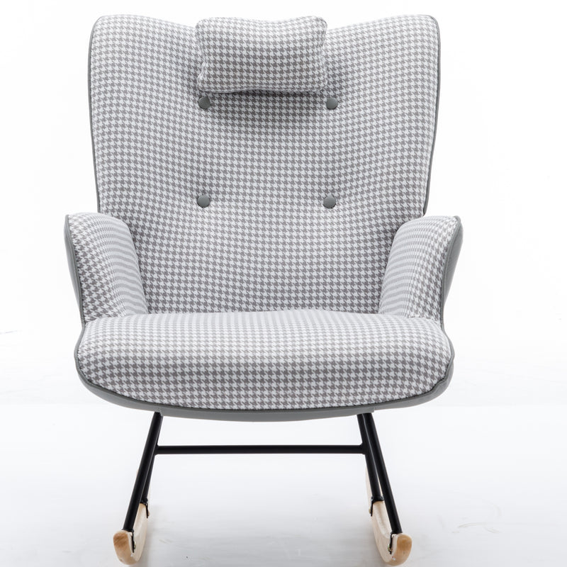 35.5 inch Rocking Chair Soft Houndstooth Fabric Leather Fabric Rocking Chair (light grey)