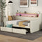 Twin Size Daybed with Storage Drawers Upholstered Daybed with Charging Station and LED Lights Beige