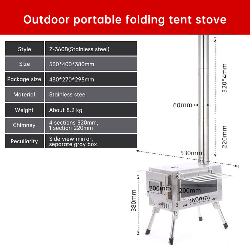 Outdoor Courtyard Firewood Stove Carbon Steel Portable Foldable Wood Camping Stove For Outdoor Tents