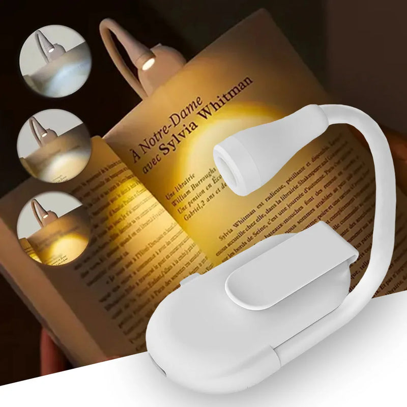 Book Light Reading Lights for Books in Bed Led Book Night Lamp Rechargeable 3 Color Stepless Brightness Clip on Reading Lamp