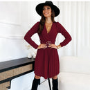 Autumn Winter Mini Casual V-Neck Dress