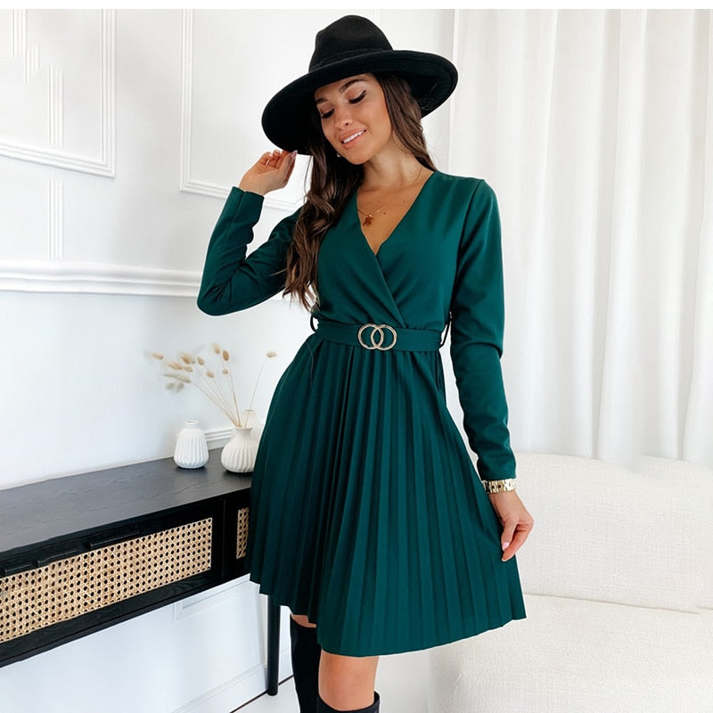 Autumn Winter Mini Casual V-Neck Dress