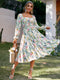 Floral Slash Neck Long Sleeve Summer Dress