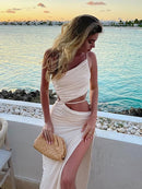 Elegant Sexy Cut Out Drawstring Ruched Long Dress