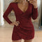 Women Sexy Sequins Glitter V-Neck Dress