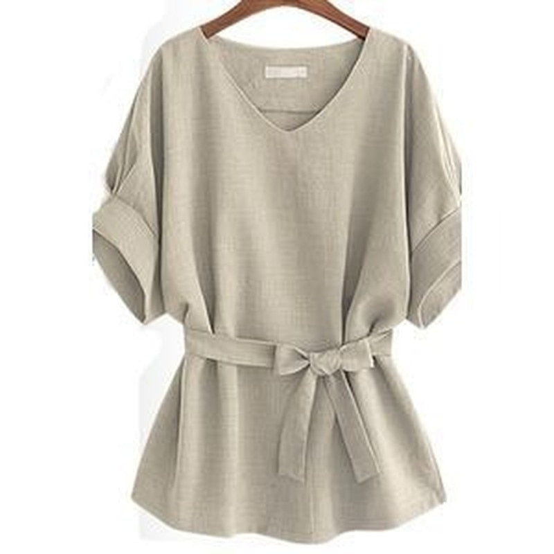 Women's V-Neck Casual Cotton Linen Green Blouses