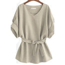 Women's V-Neck Casual Cotton Linen Green Blouses