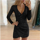 Women Sexy Sequins Glitter V-Neck Dress