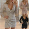 Women Sexy Sequins Glitter V-Neck Dress