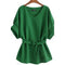 Women's V-Neck Casual Cotton Linen Green Blouses