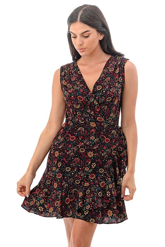 Women's Sleeveless Black Floral Sundress Tops