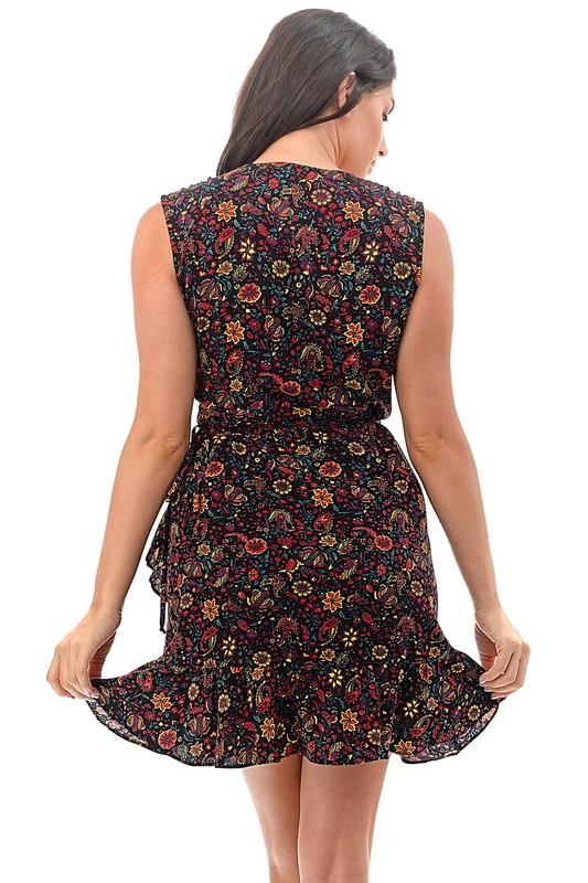 Women's Sleeveless Black Floral Sundress Tops