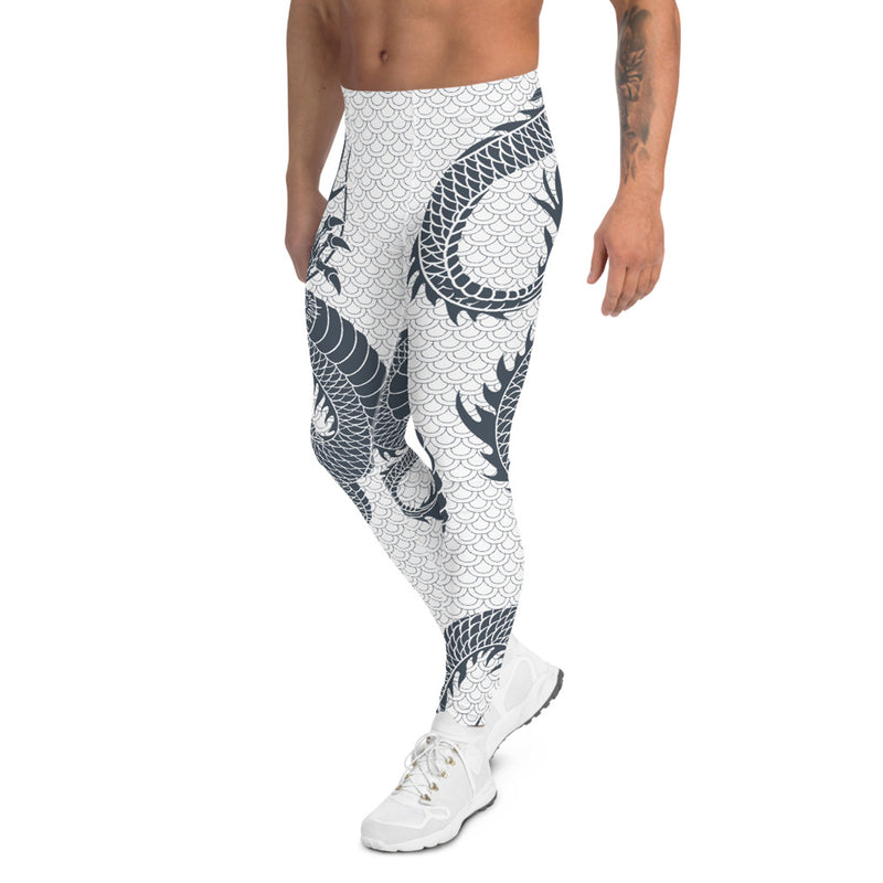 Dragon Leggings for Men White and Gray